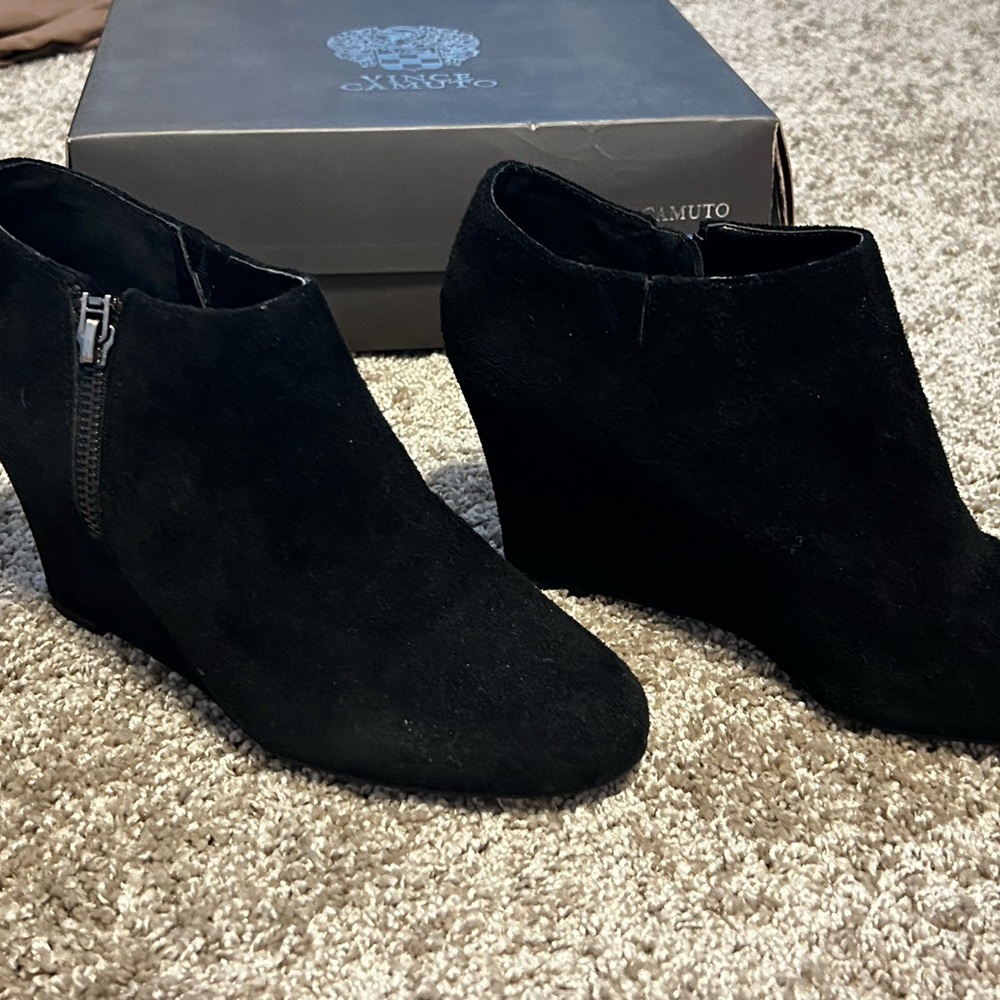 Vince Camuto Black Suede Wedge Ankle Booties